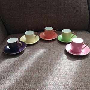 Vintage Colorful Fine Porcelain Demitasse Cup & Saucer Setd- Pastel Rainbow- 5